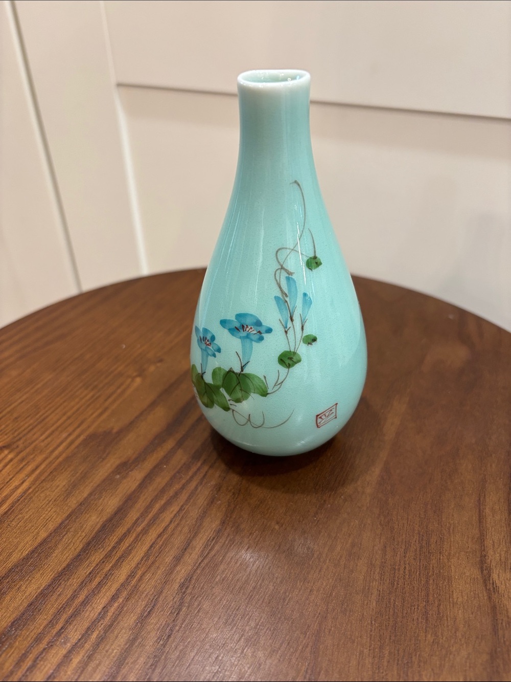 Celadon Blue Floral Ceramic Bud Vase - Unbranded